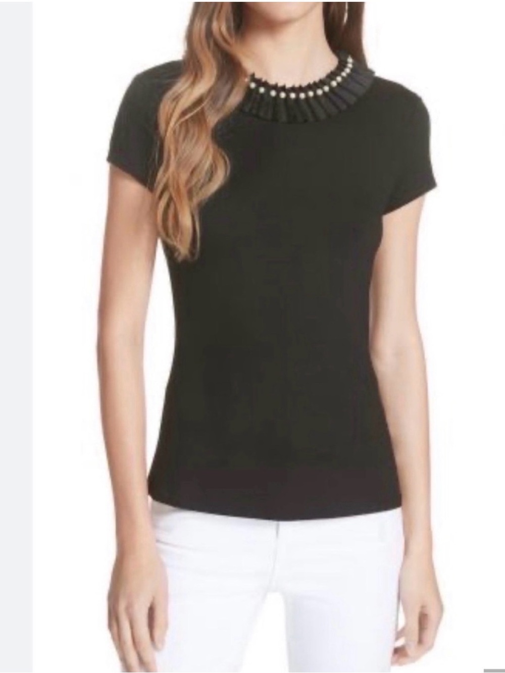Ted Baker Jaylen Embellished Pearl & rhinestone Collar Top Black Size S